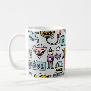April Narren: farbiges Doodle-Set. Kaffeetasse