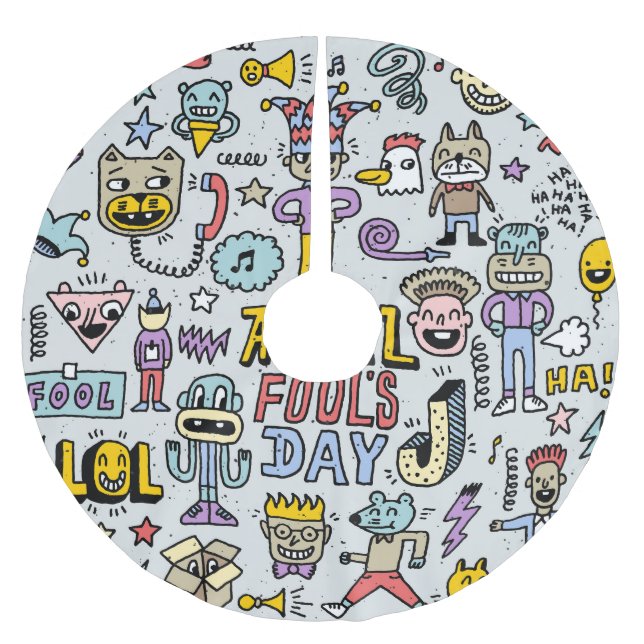 April Narren: farbiges Doodle-Set. Polyester Weihnachtsbaumdecke (Vorderseite)