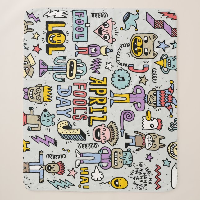 April Narren: farbiges Doodle-Set. Sherpadecke (Vorderseite)
