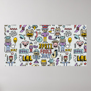April Narren Tag lustige doodle bunten Set 1. Vint Poster