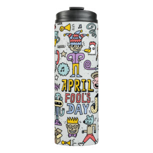 April Narren Tag lustige doodle bunten Set 1. Vint Thermosbecher