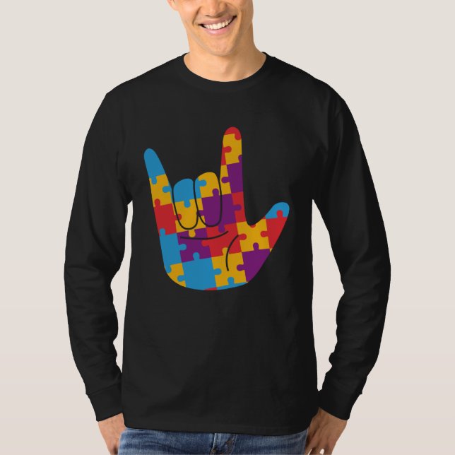 April National Autism Awareness Month ASL Love Sig T-Shirt (Vorderseite)