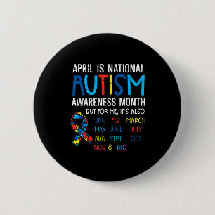 April National Autism Awareness Month Ribbon Männe Button