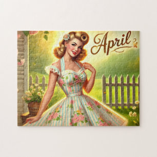 April Retro Blondine Pin-Up Frühlingsgirl Puzzle