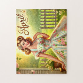 April Retro Blondine Pin-Up Frühlingsgirl Puzzle