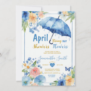 April-Schauer bringen Mai-Blumen Blaues Regenschir Einladung