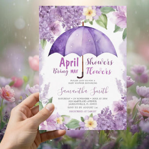 April-Schauer bringen Maiblumen Lila Regenschirm Einladung