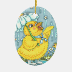 APRIL-SCHAUER, OSTERN-SPRINGENDE HÜHNER-FIGUR 2019 KERAMIK ORNAMENT