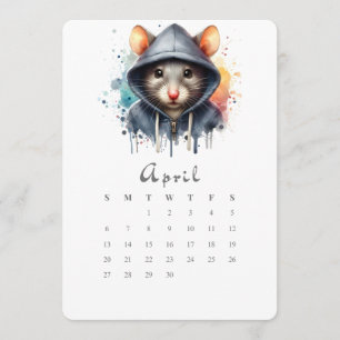 April Stand-Alone Kalender Maus Mäusen Splash Art Menükarte