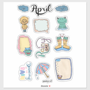 April-Stickerblatt – Regentage Aufkleber