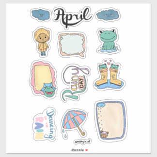 April-Stickerblatt – Regentage Aufkleber