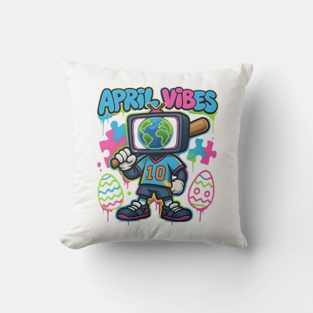 April Vibes Retro TV Head: A Graffiti Collage of S Kissen (Vorderseite)