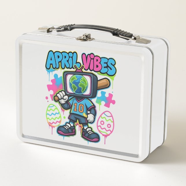 April Vibes Retro TV Head: A Graffiti Collage of S Metall Brotdose (Vorderseite)