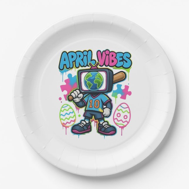 April Vibes Retro TV Head: A Graffiti Collage of S Pappteller (Vorderseite)