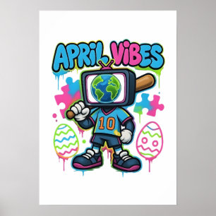 April Vibes Retro TV Kopf: Eine Graffiti-Collage v Poster