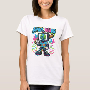 April Vibes Retro TV Kopf: Eine Graffiti-Collage v T-Shirt