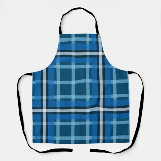 Apron Blue Tartan Plaid Check Pattern Schürze (Vorderseite)