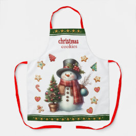 Apron Medium Snowman and Christmas Cookies Green Schürze