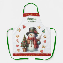 Apron Medium Snowman and Christmas Cookies Red Schürze