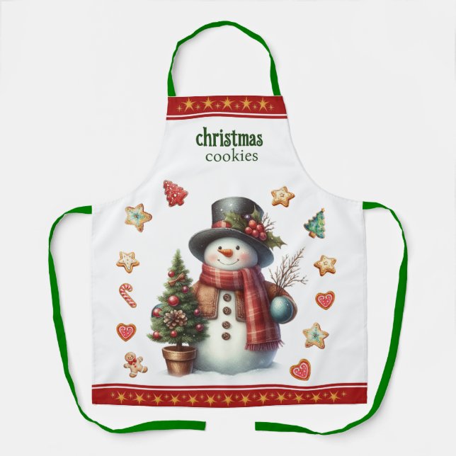 Apron Medium Snowman and Christmas Cookies Red Schürze (Vorderseite)