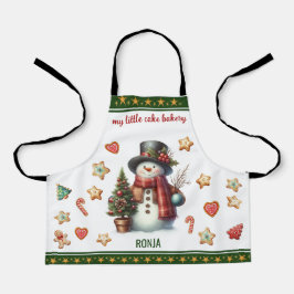 Apron Small Snowman and Christmas Cookies Green Schürze