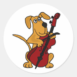 AQ - Brauner Welpenhund, der den Cello spielt Runder Aufkleber