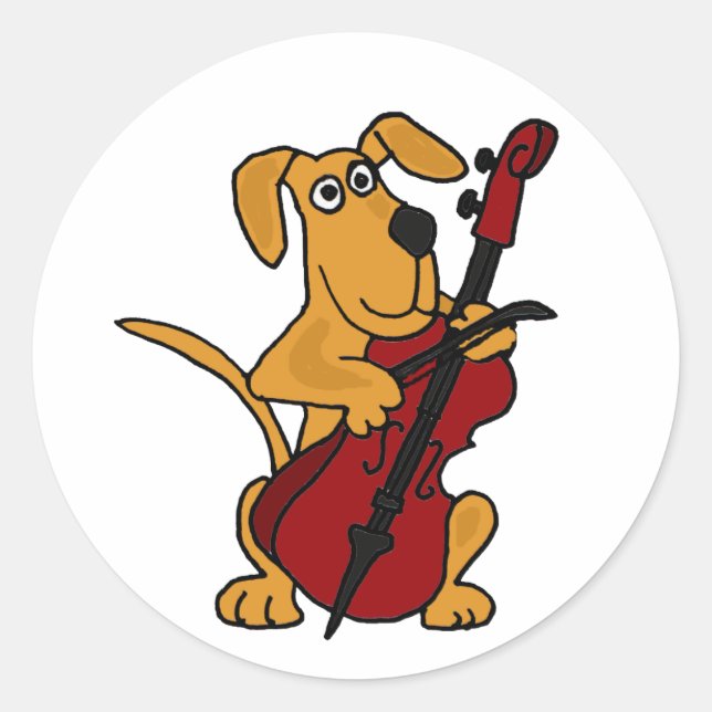 AQ - Brauner Welpenhund, der den Cello spielt Runder Aufkleber (Vorderseite)