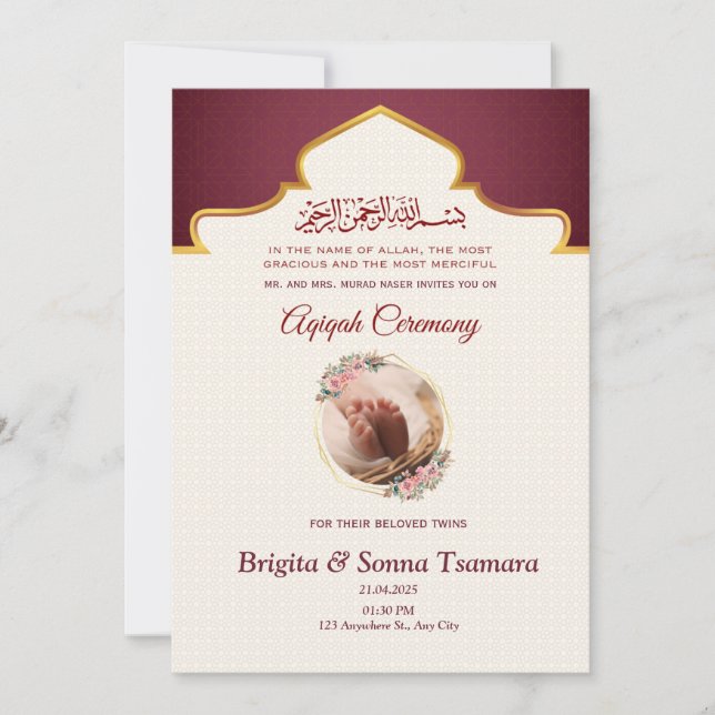 aqeeqah Einladung zu Zwillingen (Vorderseite)