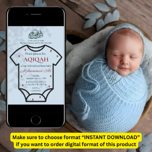 Aqiqah Blau Bodysuit Baby Junge Muslimisch Islamis Einladung