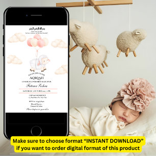 Aqiqah Niedlich Pink Sheep Balloon Baby Girl Musli Einladung