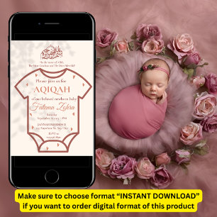 Aqiqah Rosa Babysuit Mädchen Muslimisch Islamisch Einladung