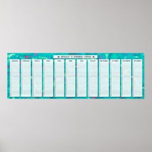 Aqua Abstrakt Perpetual Birthday Calendar Poster