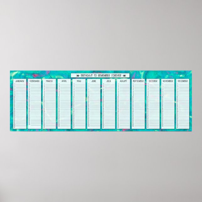 Aqua Abstrakt Perpetual Birthday Calendar Poster (Vorne)