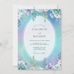 Aqua Amethyst Pfingstrosen-Hochzeit Einladung