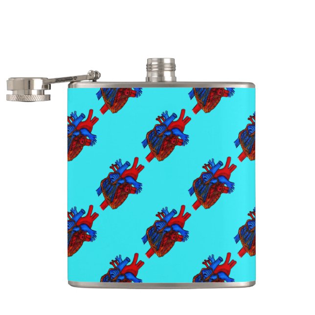 Aqua Anatomisches Herz Gemustert Vinyl Flask Flachmann (Geöffnet)