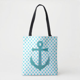Aqua Anchor and Dots Tote Bag