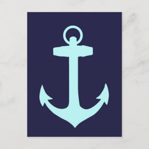 Aqua Anchor auf Navy Blue Background. Postkarte