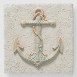 Aqua Anchor Coastal Artwork Steinuntersetzer