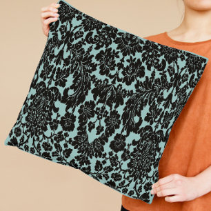 Aqua and Black Damask Kissen