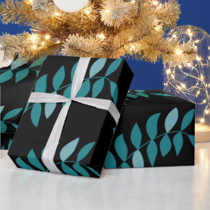 Aqua and Black Tropical Dschungel Wrapping Paper Geschenkpapier