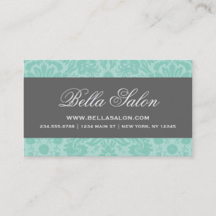Aqua and Charcoal Gray Elegante Vintag Damask Visitenkarte