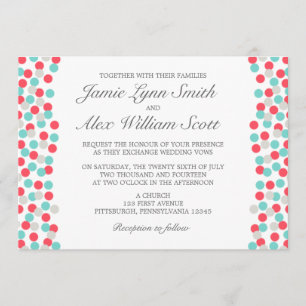 Aqua and Coral Polka Dot Wedding Einladung