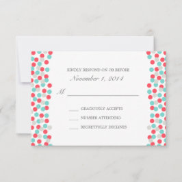 Aqua and Coral Polka Dot Wedding Response Card RSVP Karte
