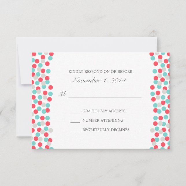 Aqua and Coral Polka Dot Wedding Response Card RSVP Karte (Vorderseite)