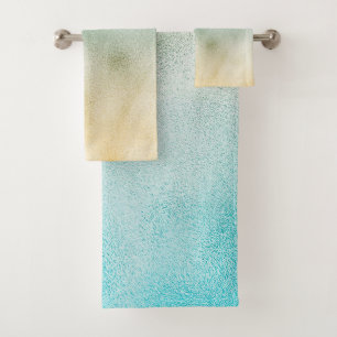 Aqua and Gold Ombre Foil Badhandtuch Set