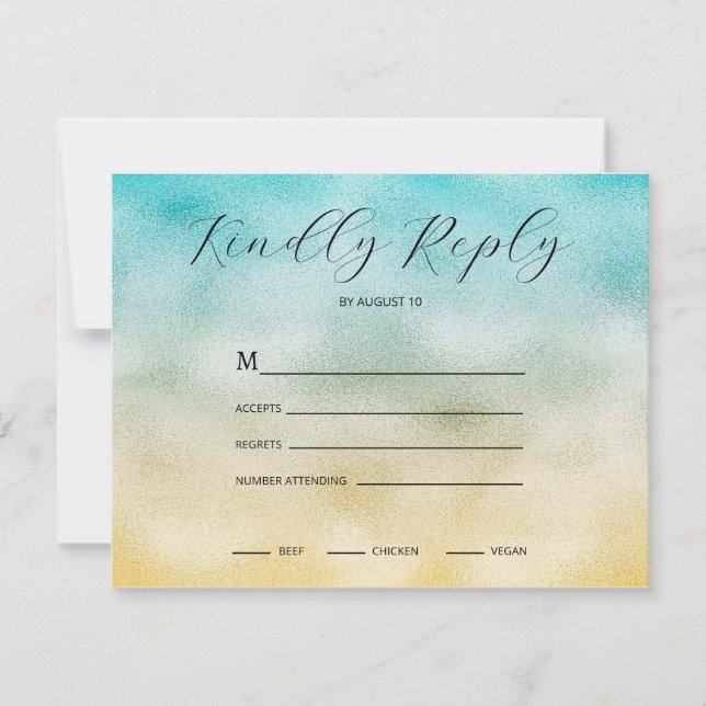 Aqua and Gold Ombre Foil RSVP Karte (Vorderseite)