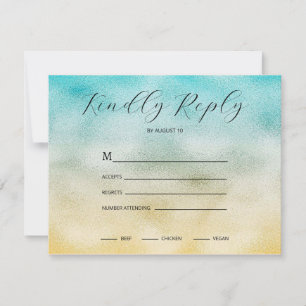 Aqua and Gold Ombre Foil RSVP Karte
