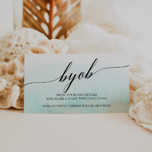 Aqua and Gold Watercolor Beach BYOB Begleitkarte