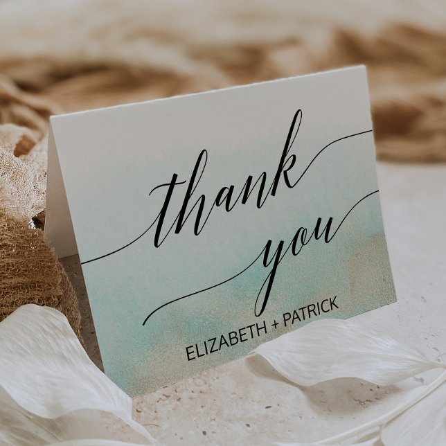 Aqua and Gold Watercolor Beach Danke Karte (Von Creator hochgeladen)