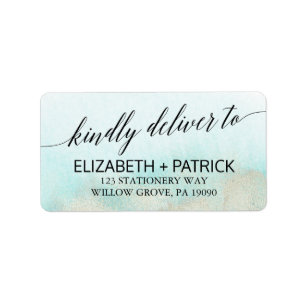 Aqua and Gold Watercolor Beach Hochzeit Adressaufkleber